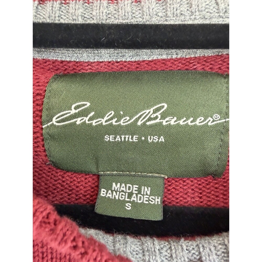 Eddie Bauer Men’s S Red Cotton Knit Crewneck Long Sleeve Logo Pullover Sweater - Picture 3 of 4